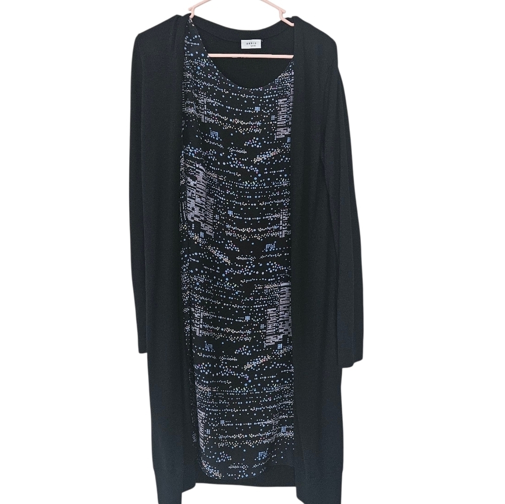 Akris Punto Black Wool Duster Bild In Silk Front Dresz Size 8 FLAW
